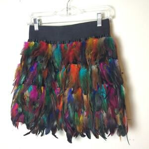 Persun Multicolor Feather Mini Skirt | Festival Boho Statement Y2K